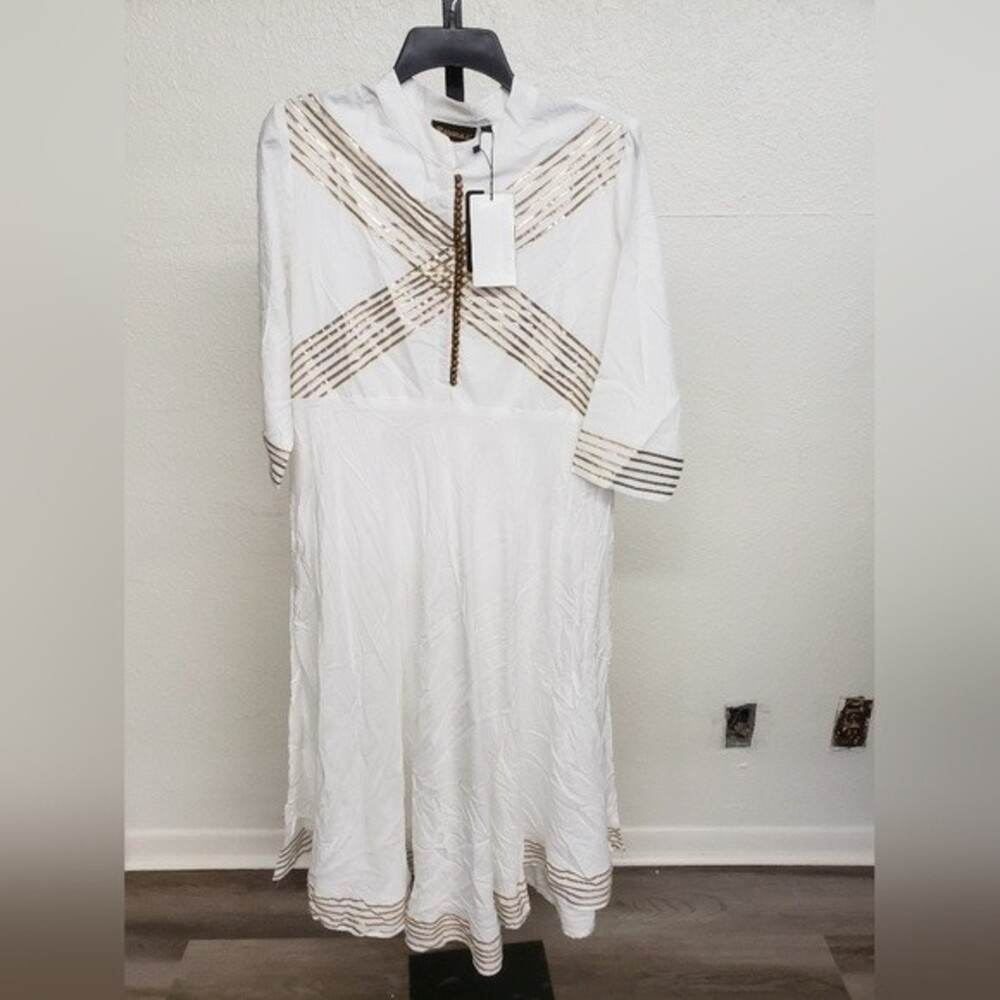 White Gota Patti Laced Flared Long Kurta Size L